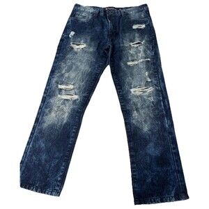Southpole Jeans Mens 34x30 Dark Blue Distressed Acid Wash Straight